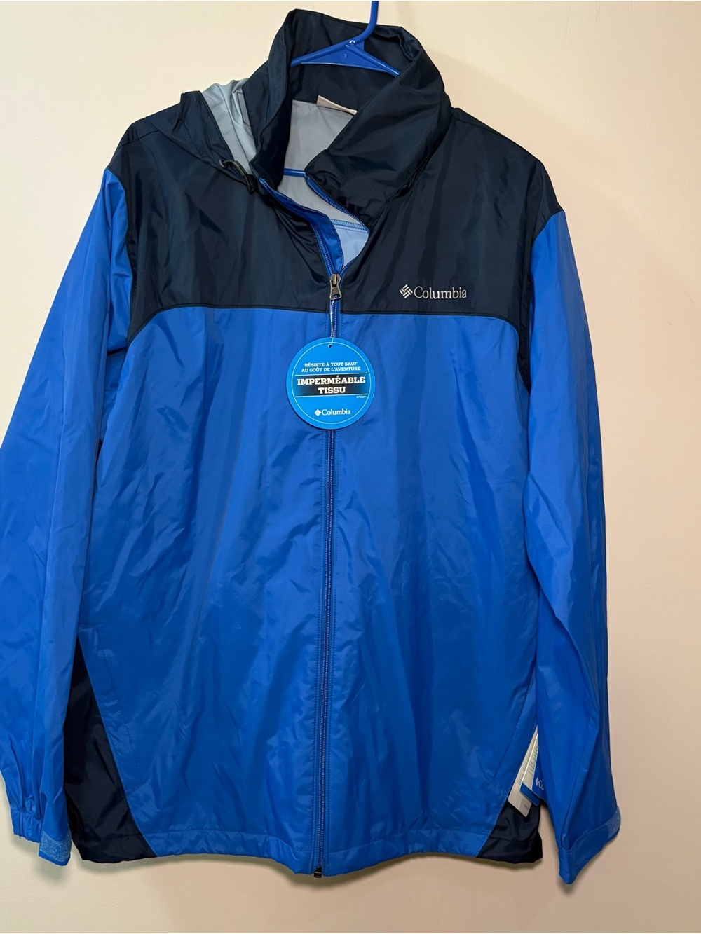 Columbia Blue and Navy Men's Waterproof Rain Jacket